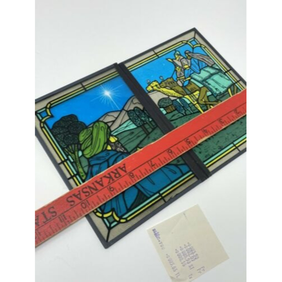 Vtg Joy to the‎ World Christmas Yorkcraft Stained Glass 10x7 Seriglass Holiday - Picture 11 of 12